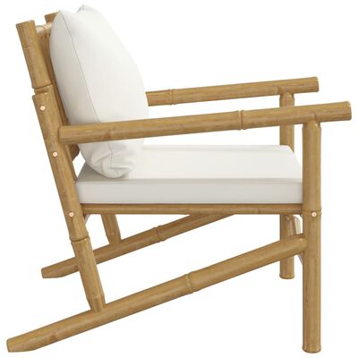 vidaXL Cadeiras de jardim 2pcs bambu com almofadões branco nata