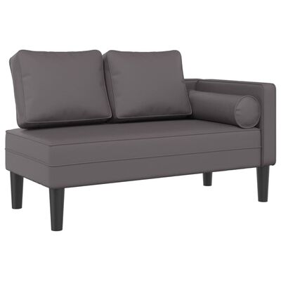 vidaXL Chaise longue com almofadões couro artificial cinzento