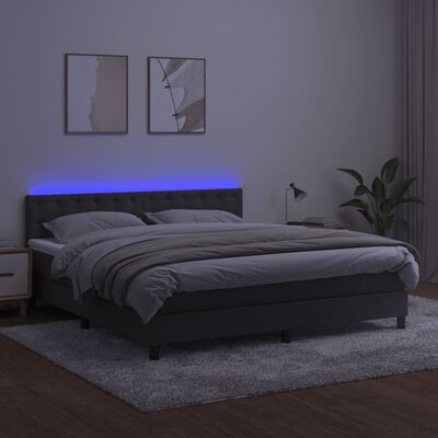 vidaXL Cama box spring c/ colchão/LED 180x200cm veludo cinzento-escuro