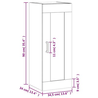 vidaXL Armário de parede 34,5x34x90 cm derivados madeira cinza cimento