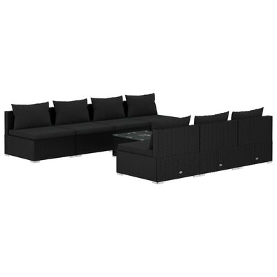 vidaXL 8 pcs conjunto lounge de jardim c/ almofadões vime PE preto