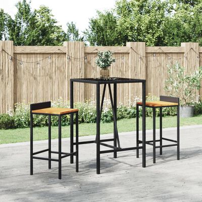 vidaXL 3 pcs conjunto de bar p/ jardim vime PE/acácia maciça preto