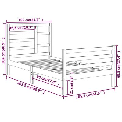 vidaXL Estrutura de cama 100x200 cm madeira maciça branco