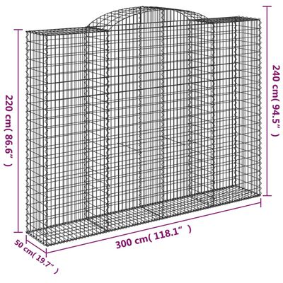 vidaXL Cestos gabião arqueados 2pcs 300x50x220/240cm ferro galvanizado