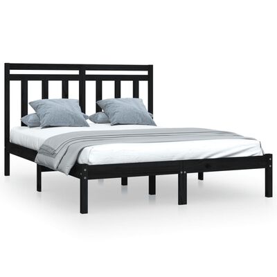 vidaXL Estrutura de cama casal 135x190 cm madeira maciça preto