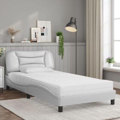 vidaXL Cama com colchão 100x200 cm couro artificial branco