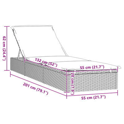 vidaXL Espreguiçadeira com mesa vime PE cinza