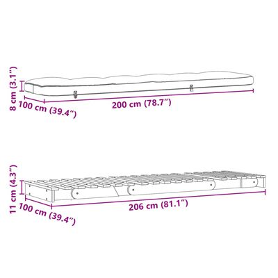 vidaXL Sofá-cama futon com colchão 100x206x11 cm pinho impregnado