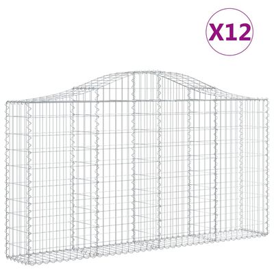 vidaXL Cestos gabião arqueados 12 pcs 200x30x100/120 ferro galvanizado