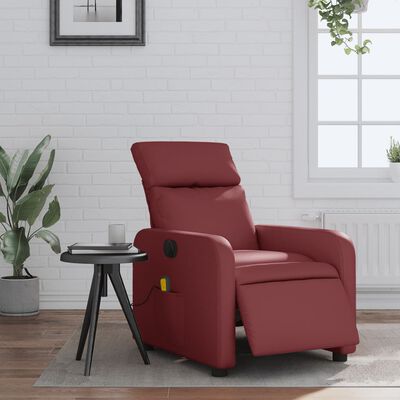 vidaXL Poltrona massagens reclin. elétrica couro artif. vermelho-tinto