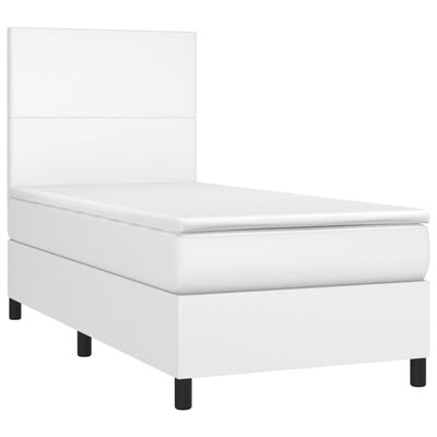 vidaXL Cama box spring c/ colchão/LED 80x200cm couro artificial branco