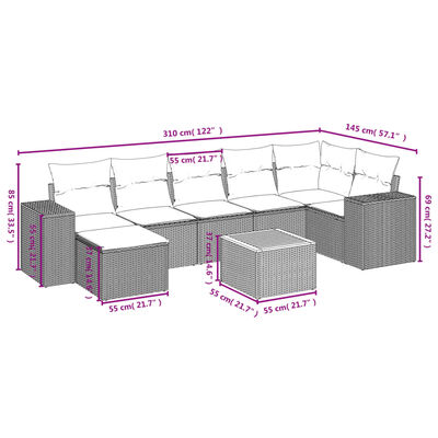 vidaXL 8 pcs conjunto sofás de jardim c/ almofadões vime PE cinzento