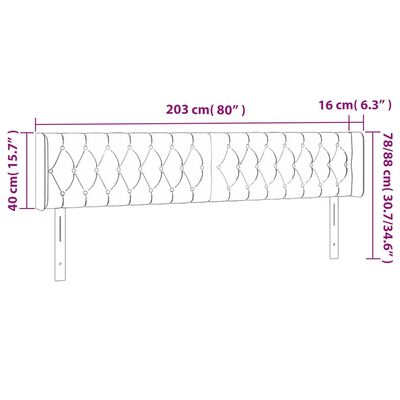 vidaXL Cabeceira cama c/ luzes LED tecido 203x16x78/88cm cinza-escuro