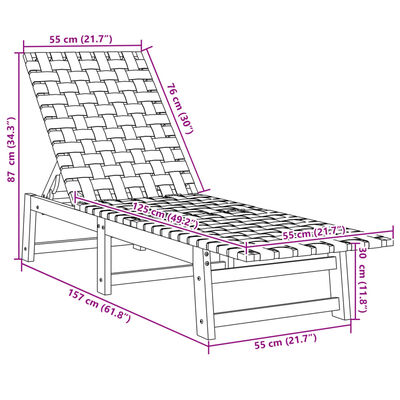 vidaXL Espreguiçadeira com mesa acácia maciça e tecido azul-escuro