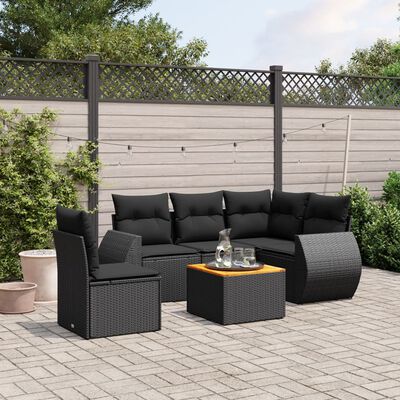 vidaXL 6 pcs conjunto sofás de jardim c/ almofadões vime PE preto