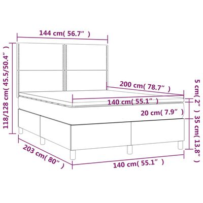 vidaXL Cama box spring c/ colchão/LED 140x200cm couro artificial preto