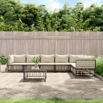 vidaXL 8 pcs conjunto lounge de jardim c/ almofadões vime PE antracite