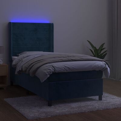 vidaXL Cama box spring c/ colchão/LED 100x200 cm veludo azul-escuro