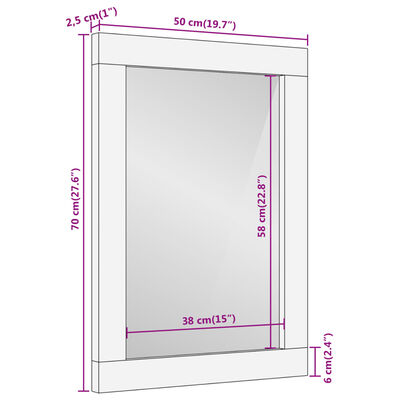 vidaXL Espelho de casa de banho 50x70x2,5 cm acácia maciça e vidro