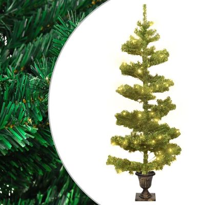 vidaXL Árvore de Natal rotativa pré-iluminada + vaso PVC 120 cm verde