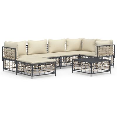 vidaXL 7 pcs conjunto lounge de jardim c/ almofadões vime PE antracite