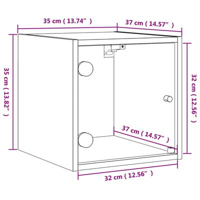 vidaXL Mesa cabeceira c/ portas vidro 2 pcs 35x37x35cm carvalho fumado