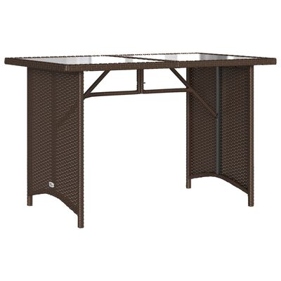 vidaXL Mesa de jardim com tampo de vidro 110x68x70 cm vime PE castanho