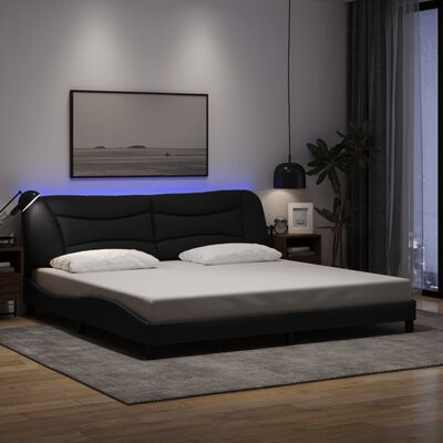 vidaXL Estrutura de cama c/ luzes LED 200x200 cm tecido preto