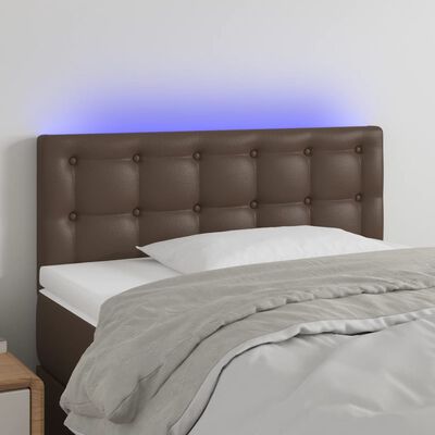 vidaXL Cabeceira de cama c/ LED 90x5x78/88cm couro artificial castanho