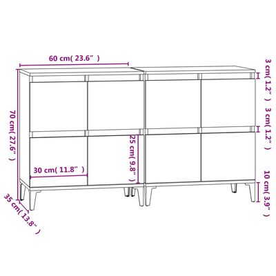 vidaXL Aparadores 2 pcs 60x35x70 cm derivados madeira cinza sonoma