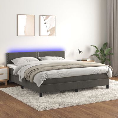 vidaXL Cama box spring c/ colchão/LED 180x200cm veludo cinzento-escuro