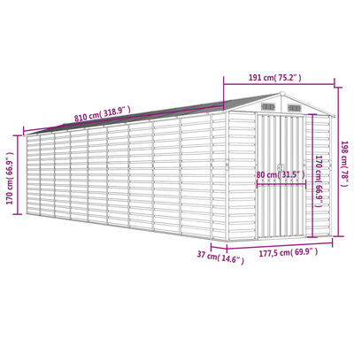 vidaXL Abrigo de jardim 191x810x198 cm aço galvanizado cinzento-claro