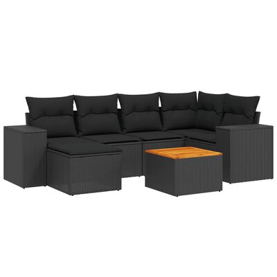 vidaXL 7 pcs conjunto de sofás p/ jardim c/ almofadões vime PE preto