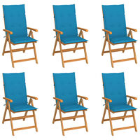vidaXL Cadeiras de jardim c/ almofadões azuis 6 pcs teca maciça