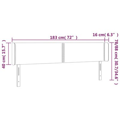 vidaXL Cabeceira cama c/ LED 183x16x78/88 cm couro artificial cinzento