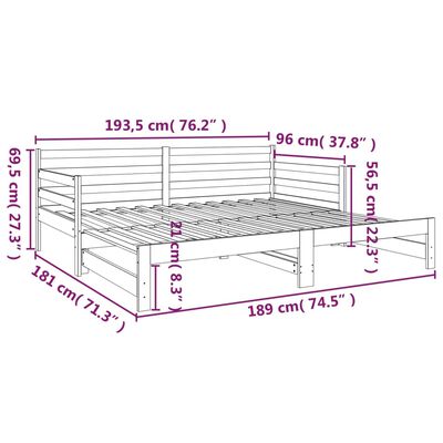 vidaXL Estrutura sofá-cama de puxar 2x(90x190) cm pinho maciço branco