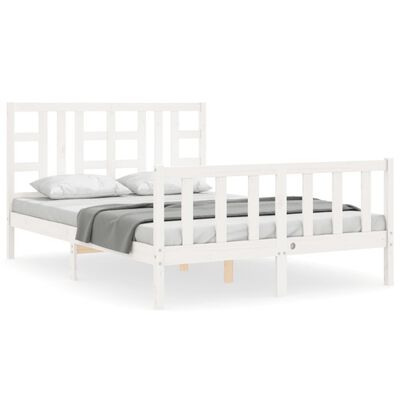 vidaXL Estrutura de cama com cabeceira 140x190cm madeira maciça branco