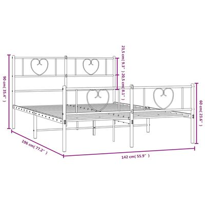 vidaXL Estrutura de cama com cabeceira e pés 135x190 cm metal preto