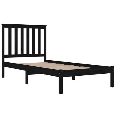 vidaXL Estrutura de cama pequena solteiro 75x190 cm pinho maciço preto