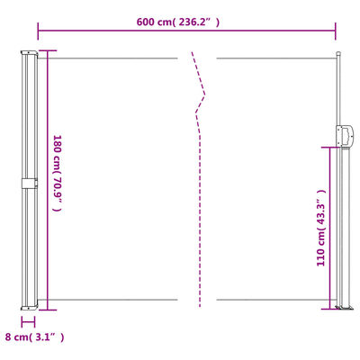 vidaXL Toldo lateral retrátil 180x600 cm cor creme