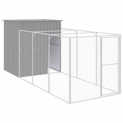 vidaXL Casota cães c/ parque 165x455x181 cm aço galvaniz. cinza-claro