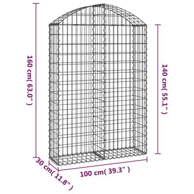 vidaXL Cesto gabião arqueado 100x30x140/160 cm ferro galvanizado