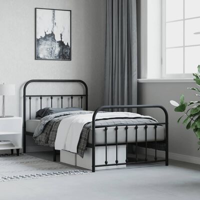 vidaXL Estrutura de cama com cabeceira e pés 100x190 cm metal preto