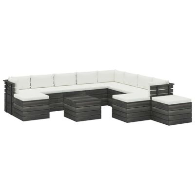 vidaXL 12 pcs conjunto lounge de paletes com almofadões pinho maciço