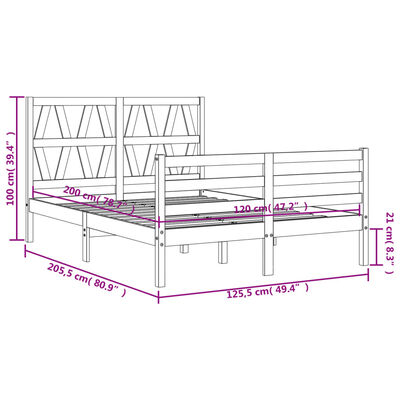 vidaXL Estrutura de cama com cabeceira 120x200cm madeira maciçao preto