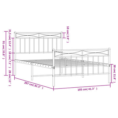 vidaXL Estrutura de cama com cabeceira e pés 100x200 cm metal preto