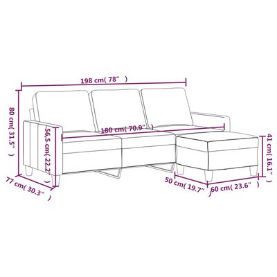 vidaXL Sofá 3 lugares c/ apoio pés 180 cm couro artificial cappuccino