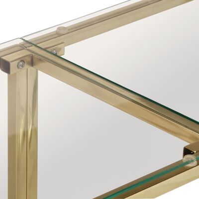 vidaXL Mesa consola aço inoxidável e vidro temperado dourado