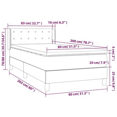 vidaXL Cama com molas/colchão 80x200 cm tecido castanho-acinzentado