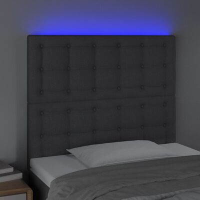 vidaXL Cabeceira de cama c/ LED tecido 100x5x118/128 cm cinza-escuro